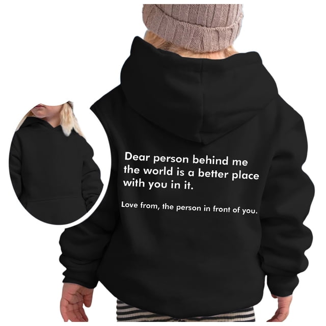 PMVFHDE Liquidation Chandails en Molleton Col Rond Sweat à Capuche Fille Manches Longues Chandail en Molleton Doux Graphique Hoody Enfants Mignon Pulls Haut Vêtements pour Filles Noir,150