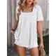 thumbnail image 2 of Camiseta de Jacquard plisada con cuello cuadrado para mujer, camisetas de manga corta de burbuja, Tops de Color sólido, camisetas informales de viaje para mujer, estilo dulce, 2 of 5