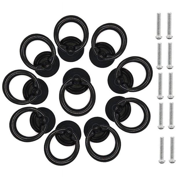 10 piezas de manija de gabinete negra, manija de puerta de metal, manija de anillo de cajón, manija de mueble redonda clásica, manijas de mueble, manijas de mueble con tornillos para armario