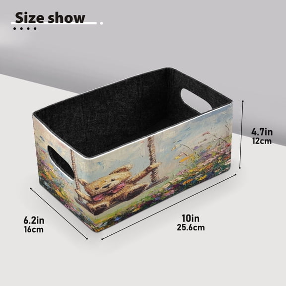 BZSMCE Shelf Baskets Bear on Swing Painting Pattern Storage Cube Bins 10.1*6.3*4.7in Set of 2