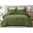 thumbnail image 2 of Chezmoi Collection Rory Olive Green Comforter Set King Size 3-Piece Fluffy Soft Lightweight Bedding Triangle Quilted Stone-Washed Microfiber Comforter Set for All Season, 2 of 9