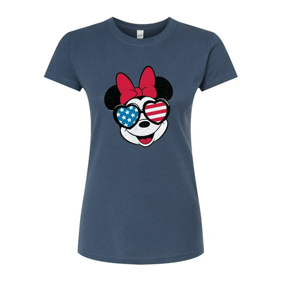 Disney - Minnie Flag Glasses - Juniors Fitted Graphic T-Shirt
