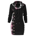 thumbnail image 1 of Fridja Dress For Women Plaid Button Collar Drawstring Stitching Tops Tunic Casual Long Sleeve Pullover Shirts, 1 of 3