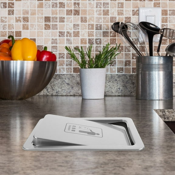 GOOHOCHY Kitchen Cabinet Countertop Embedded Trash Can Lid Stainless Steel Recessed Trash Bin Cover Rectangular Waste Chute Lid For Home