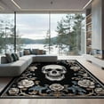 thumbnail image 2 of ODIKA 8'x10' Washable Area Rug Skull Goth Skeleton Damask Border Gothic Ornate Filigree Motif for King Size Bedroom Under Bed, Master Suite, Non-Shedding, Easy Care, 2 of 7