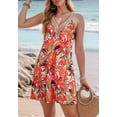 thumbnail image 5 of Summer Dresses for Women Beach Lace V-Neck Sundresses Casual Tropical Print Sleeveless Short Dress Red S, 5 of 7
