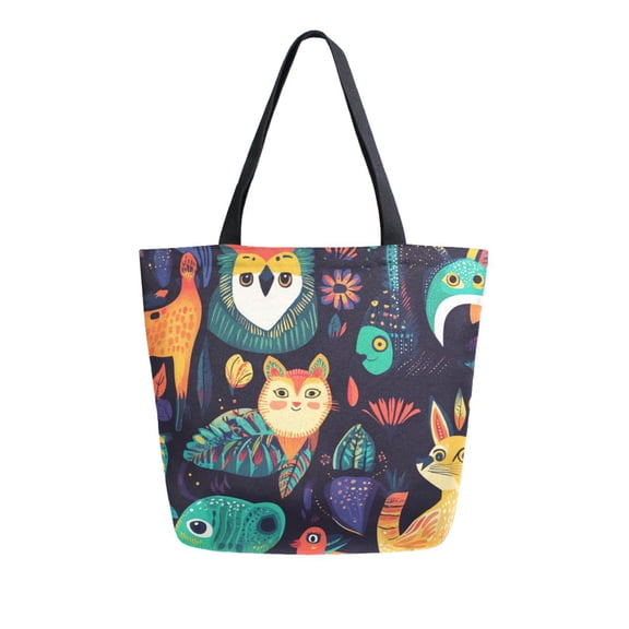 Durable Canvas Tote Bag with Zip Pocket Bags for Woman Shoulder Versatile Carryall for Everyday Use Animals Pattern