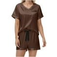 thumbnail image 5 of yievot Silk Pajama for Women Short Sleeve Satin Pj Set Soft Two Piece Sleepwear Loungewear S-XXL, 5 of 7