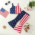 thumbnail image 2 of Coerni Toddler Kids Girls 4th Of July Star Stripes Crop Tops Pants Outfits Independence Day T Shirt Bell Bottom Outfits, 2 of 8