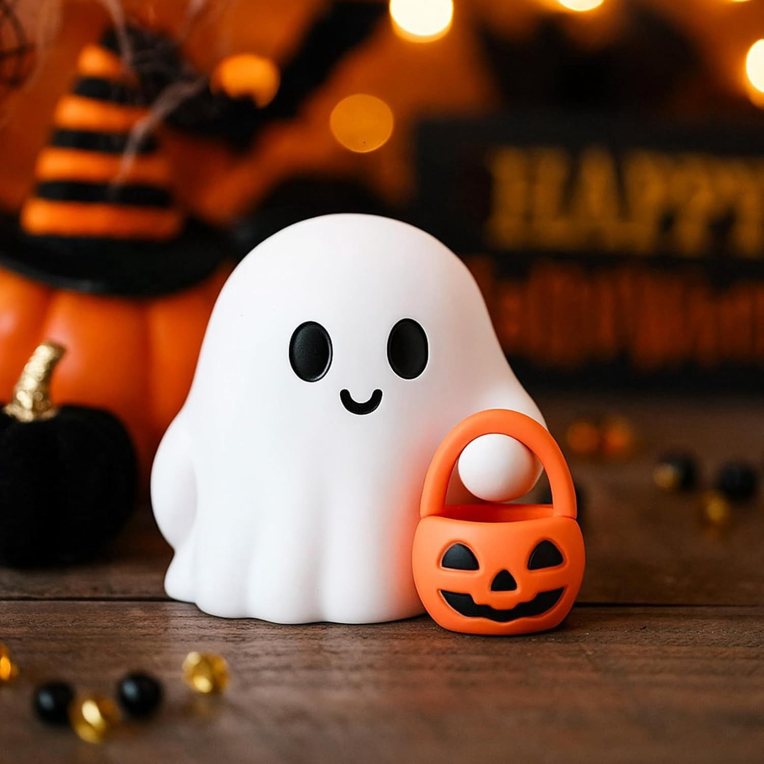 Glow-in-the-Dark Mini Ghost Figurine for Halloween Desk and Shelf Decor
