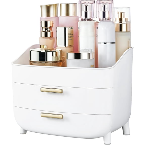 3-Tier Skincare Makeup Organizer with Drawers for Vanity and Bathroom Countertop, Large Cosmetic Storage Box Case for Dresser, with Non-Slip Base