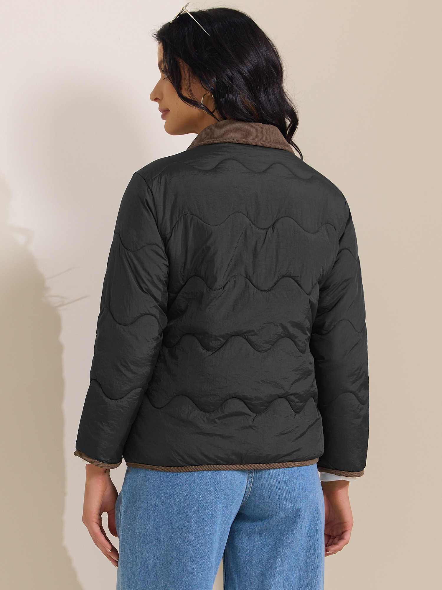 DARING DIVA Long Sleeve Button Down Puffer Padded  Coats S Black