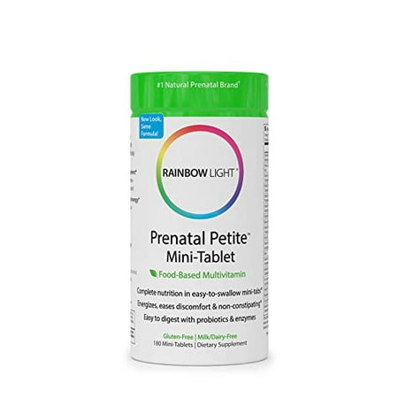Rainbow Light Prenatal Petite Mini-Tab Multivitamin Plus Superfoods & Probiotics - Organic Daily Vitamin and Mineral Supplement, Folate, Iron, Gluten-Free, Vegetarian - 180 (Best Organic Prenatal Vitamins With Folate)