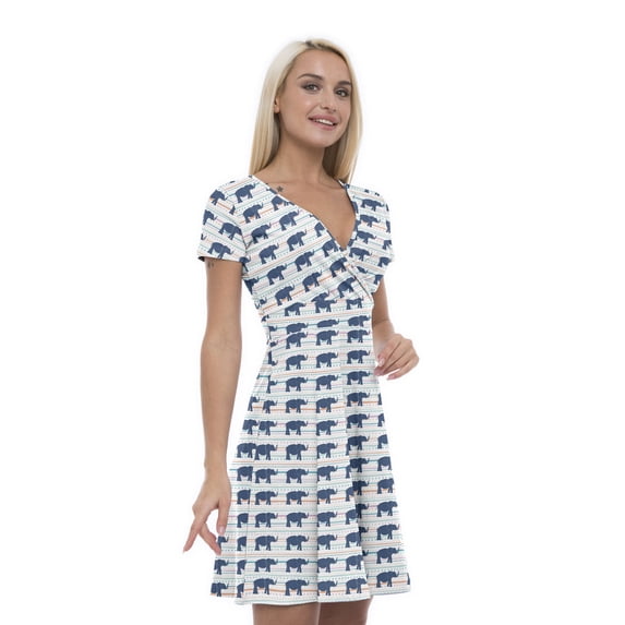 Women’s A Line Ethnic Summer Dress, Retro Triangle Arrangement, Cross Wrap V Neck, 6 Sizes, by Ambesonne