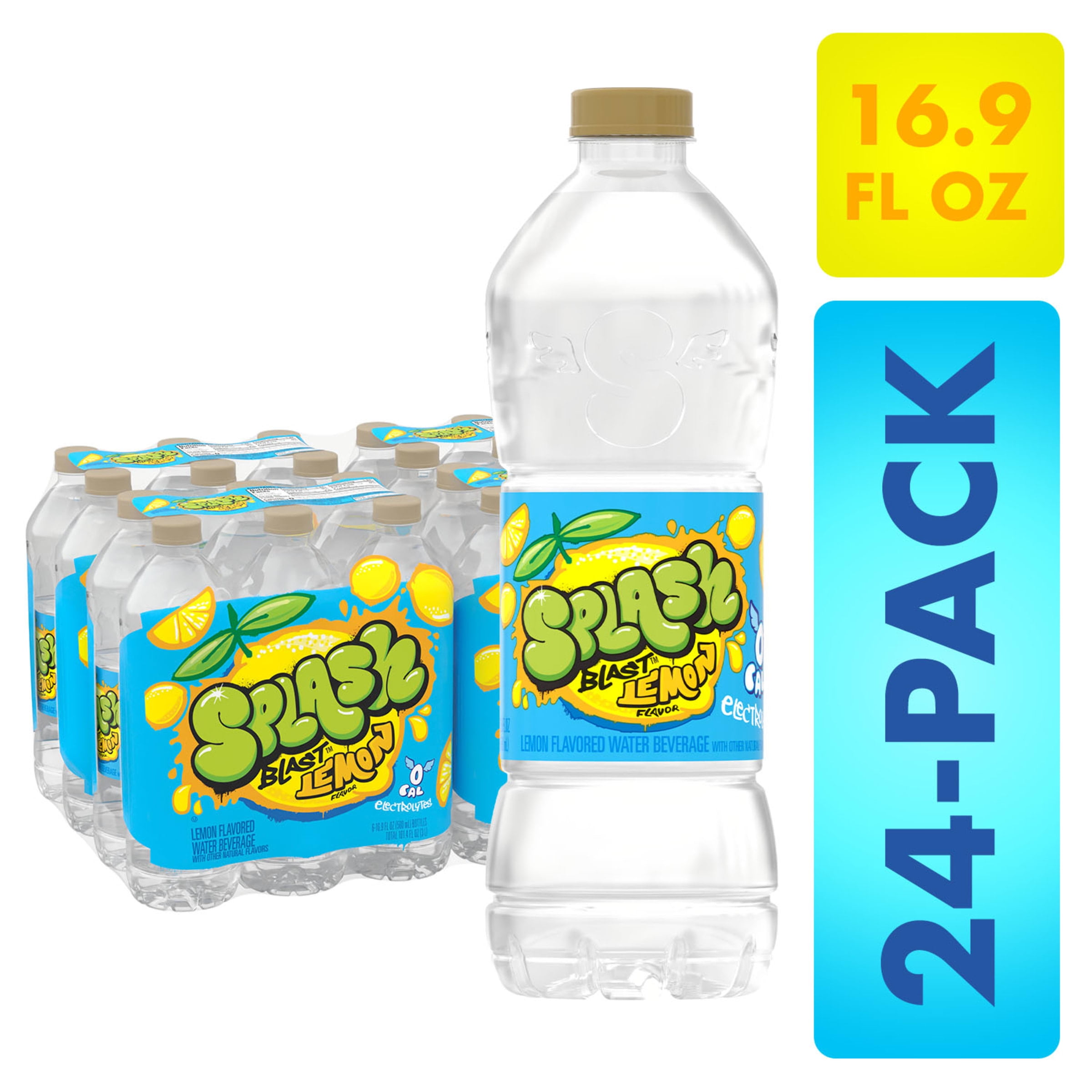 Splash Blast, Lemon Flavor Water Beverage, 16.9 FL OZ Plastic Bottles