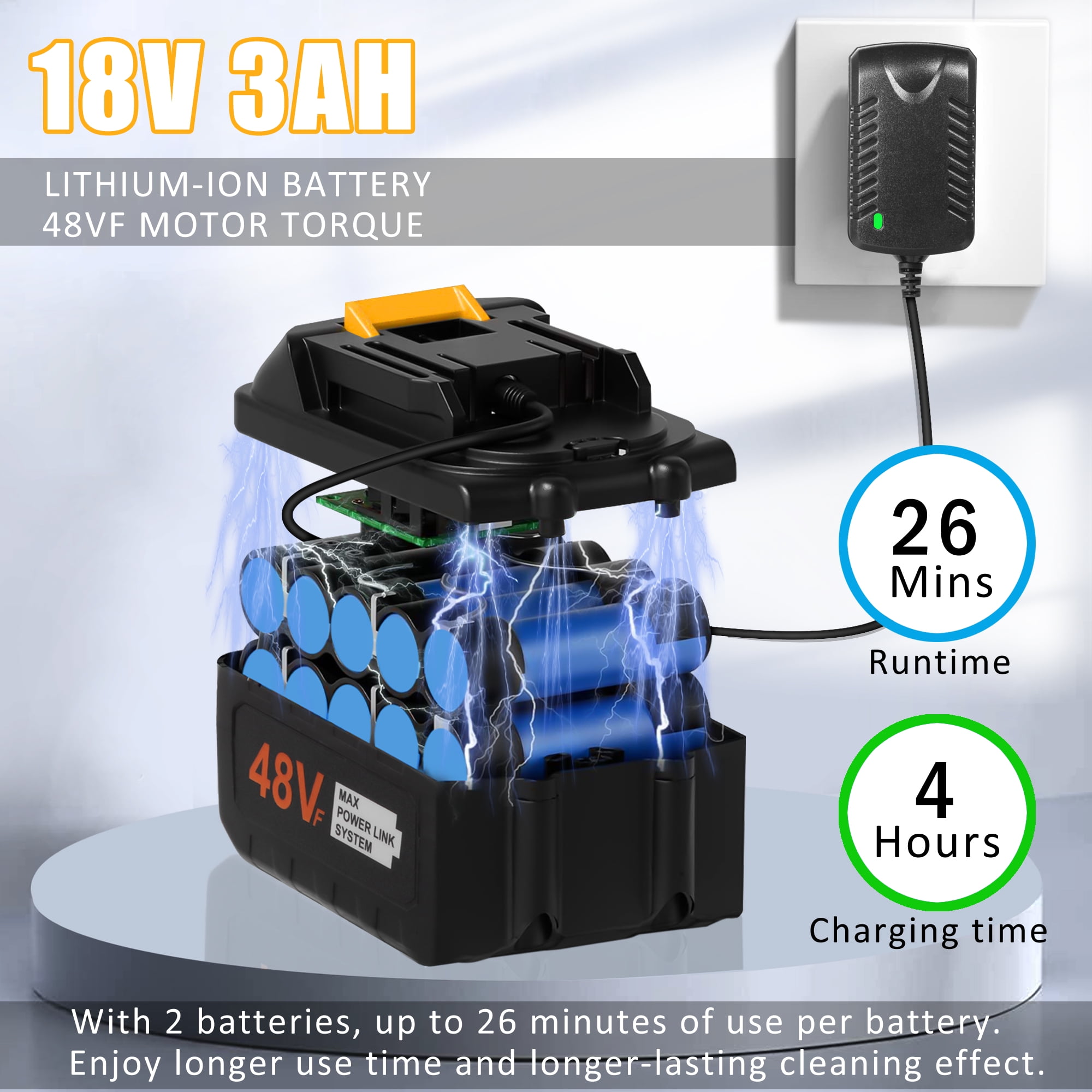 OIEXI Cordless Pressure Washer,652PSI Portable Power Washer with 2 Batteries,3-Speed Touchscreen Adjustable Battery Pressure Washer with 6-in-1 Nozzle,Great for Cleaning Windows,Patio,Cars(Yellow)