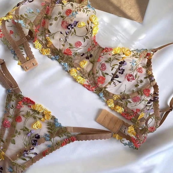 Brown Floral Lingerie Set