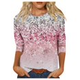 thumbnail image 1 of Pompotops T-shirt Imprimé Mode Femme Manches 3/4 Blouse Col Rond Hauts Décontractés en Solde, 1 of 5