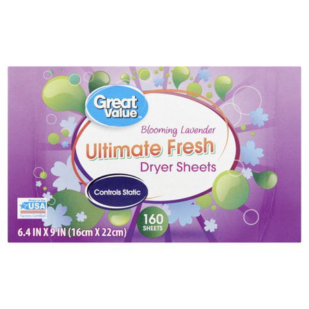 (2 Pack) Great Value Ultimate Fresh Blooming Lavender Dryer Sheets, 160