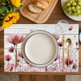 thumbnail image 4 of Watercolor Pink Flowers Placemats Set of 4, Spring Flowers Botanical Wood Grain Placemats for Dining Table, Place Mats for Kitchen Tabletop, Waterproof Wipeable Dining Table Mats Set, 4 of 9