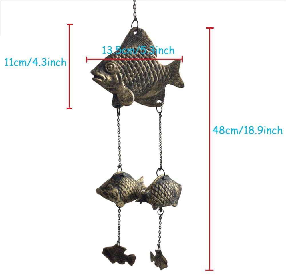 Mornenjoy Bronze Cast Iron Fish Wind Chimes Vintage Metal Wind Chimes  Outdoor Soothing Melody for Garden Home Yard Porch Hanging Decor (Group of  Fish)
