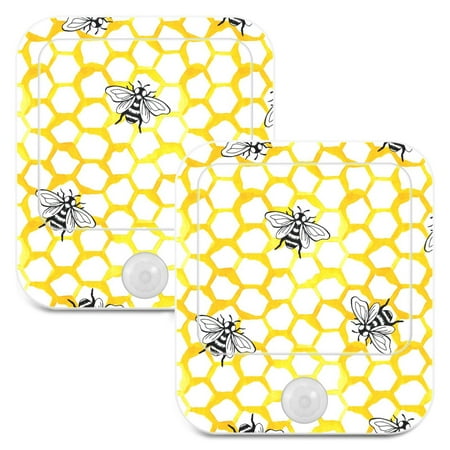 

Yellow Honey and Bees LED Motion Sensor Night Light Plug into Wall 2 Pack Auto Dusk to Dawn Adjustable