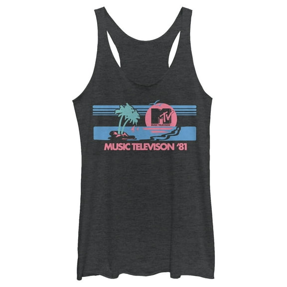 Women's MTV Spring Break 1981 Sunset  Racerback Tank Top Black Heather X Small