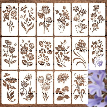 17PC Large Flower Stencils for Painting, DIY Garden Fence Flower Stencils Decoration Reusable Floral Stencil for Wood Walls Pattern Painting, Wooden Wall Hedge Patterns Tool for Crafts Floor Stencil