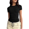thumbnail image 1 of LAICAIW T-Shirt Court à Manches Courtes pour Femmes, Basique, Ajusté, Col Rond, pour Entraînement, Sortie, Yoga Décontracté, 1 of 7