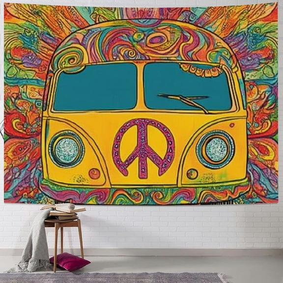 BCIIG Hippie Bus Tapestry Peace Love Groovy Car Wall Hanging Tapestry for Kids Bedroom Living Room Dorm Man Cave Background 40x30inch