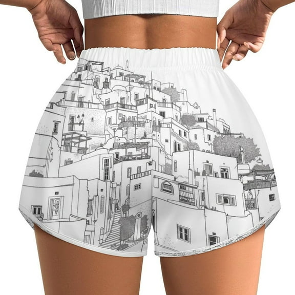 Women's Originals Shorts, Jersey Sports Shorts, Gym Shorts For Women, Santorini Black & White Greece, 3XL, Plus Size Available