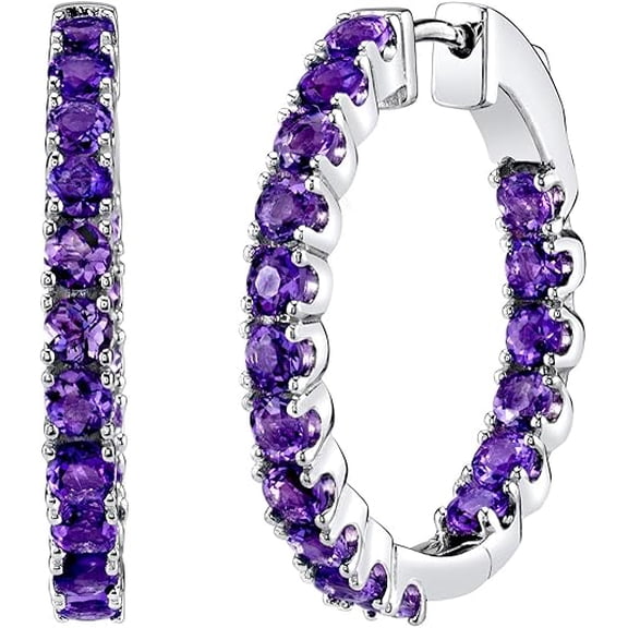 NYS Jewellrs 925 Sterling Silver 2.00 Ctw Round Cut Amethyst Clip On Hoop Huggie Earring's 14K White Gold Plated For Women's