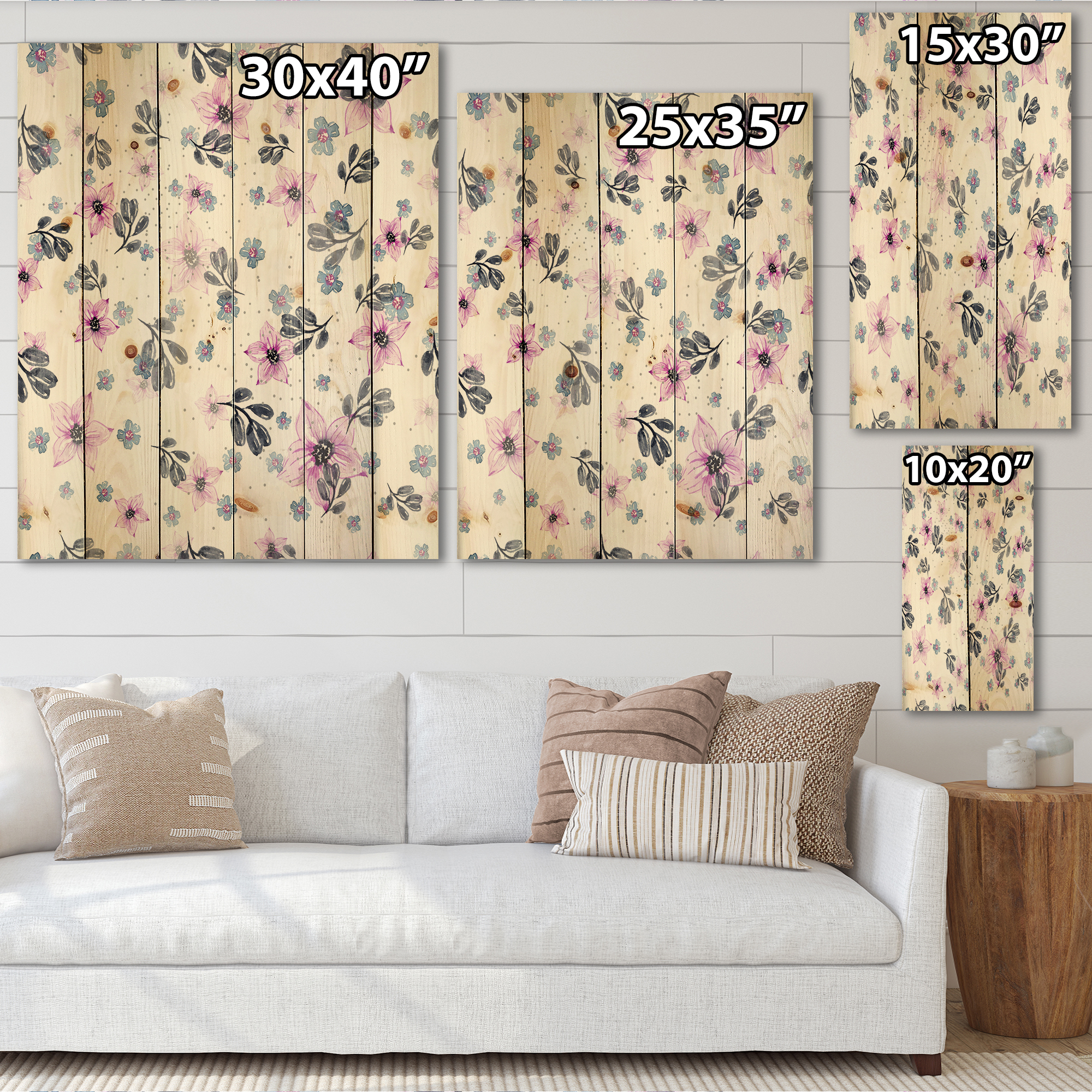 Designart 'Petals and Pink Flowers' Traditional Print on Natural Pine Wood