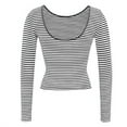 thumbnail image 5 of Seductiva Women's Oversized Long Sleeve T Shirts 2025 Women Summer Short/Long Sleeve Tops Backless Striped Shirts Going Out T Shirt Y2K Crop Blouse Boat Neck Outfit Fit Lightweight Tunic Shirts, 5 of 9