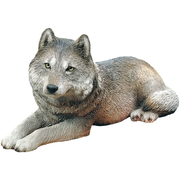Sandicast "Original Size" Lying Gray Wolf Sculpture