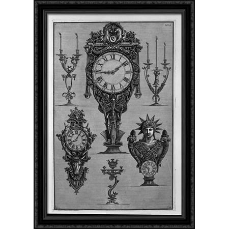 Large Black Candelabra Three clocks and three candelabra 28x40 Large Black Ornate Wood Framed Canvas Art by Giovanni Battista Piranesi ()