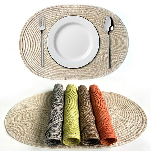 Cotton Yarn Placemat Washable Oval Placemats for Dining Table, Heat Resistant Placemats