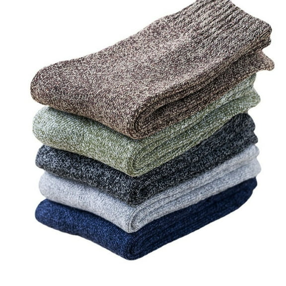 5 Pairs Pack Men's Winter Thickened Velvet Warm Socks Mid-Calf Floor Towel Socks Mixed Colors Set