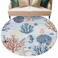 thumbnail image 2 of Blue Coastal 6ft Round Rugs, Coral Shell Starfish Seahorse Summer Beach Washable Non-Slip Area Rugs for Living Room Bedroom Kitchen, Soft Low Pile Dining Room Kicthen Circle Carpet, Indoor Floor Rug, 2 of 9