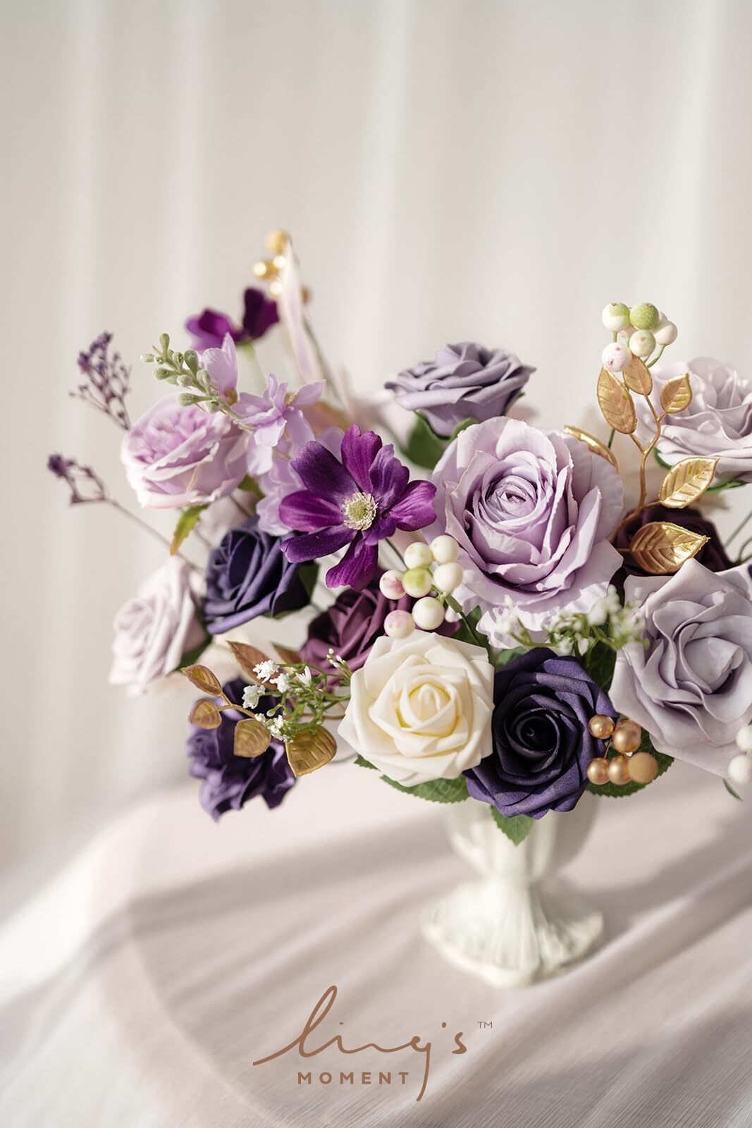 Artificial Flowers Fake Silk Roses Faux Foam Gardenia Combo for DIY Wedding Bouquets Centerpieces Arrangements Bridal Shower Party Home Decorations, Dusty Blue & Ivory, 23pcs