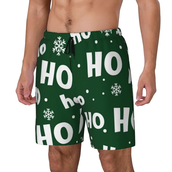 Picia Ho Ho Ho A pattern Mens Swim Trunks with Compression Liner Stretch Beach Shorts Quick Dry with Zipper Pockets No-Chafing Board Shorts-Small