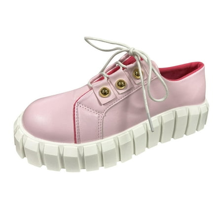 

Female Loafers Shoes Ladies Fashion Solid Color Leather Shoes Lace Up Platform Casual Shoes