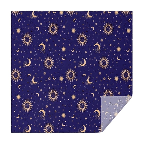 Blue Gold Sun Moon Pattern Square Tablecloth,Waterproof Square Table Cover,Wipeable Spillproof Washable Table Cover for Home Kitchen Party Decor 42"X42"(107x107cm)