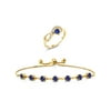 Gem Stone King 3.12 Ct Blue Created Sapphire 18K Yellow Gold Plated Silver Ring and Bracelet Jewelry Set