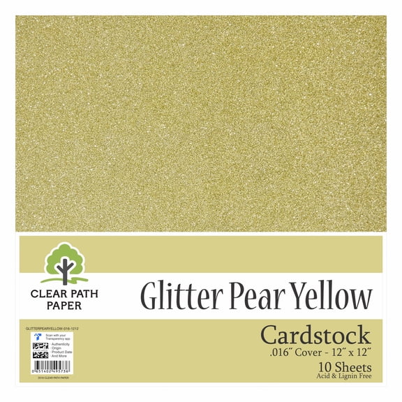 Glitter Pear Yellow Cardstock - 12 x 12 inch - .016" Thick - 10 Sheets - Clear Path Paper