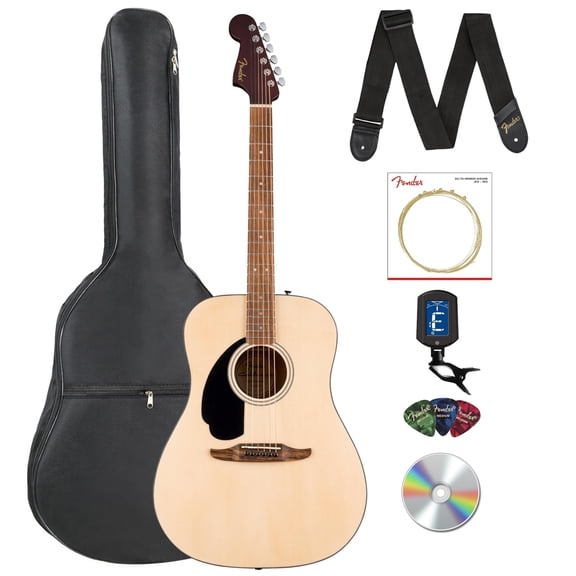 Fender California Standard Redondo Left-Handed Acoustic Guitar - Natural Bundle with Gig Bag, Tuner, Strap, Strings, Picks, and Austin Bazaar Instructional DVD