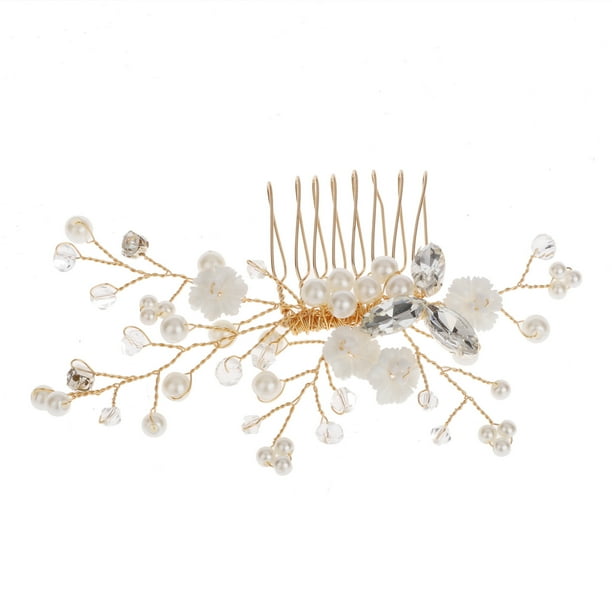 Zhuge Horquillas para el pelo de boda con flores para novias, peinetas con perlas de cristal,joyas con diamantes de imitación para novias, damas de honor y mujeres (dorado)