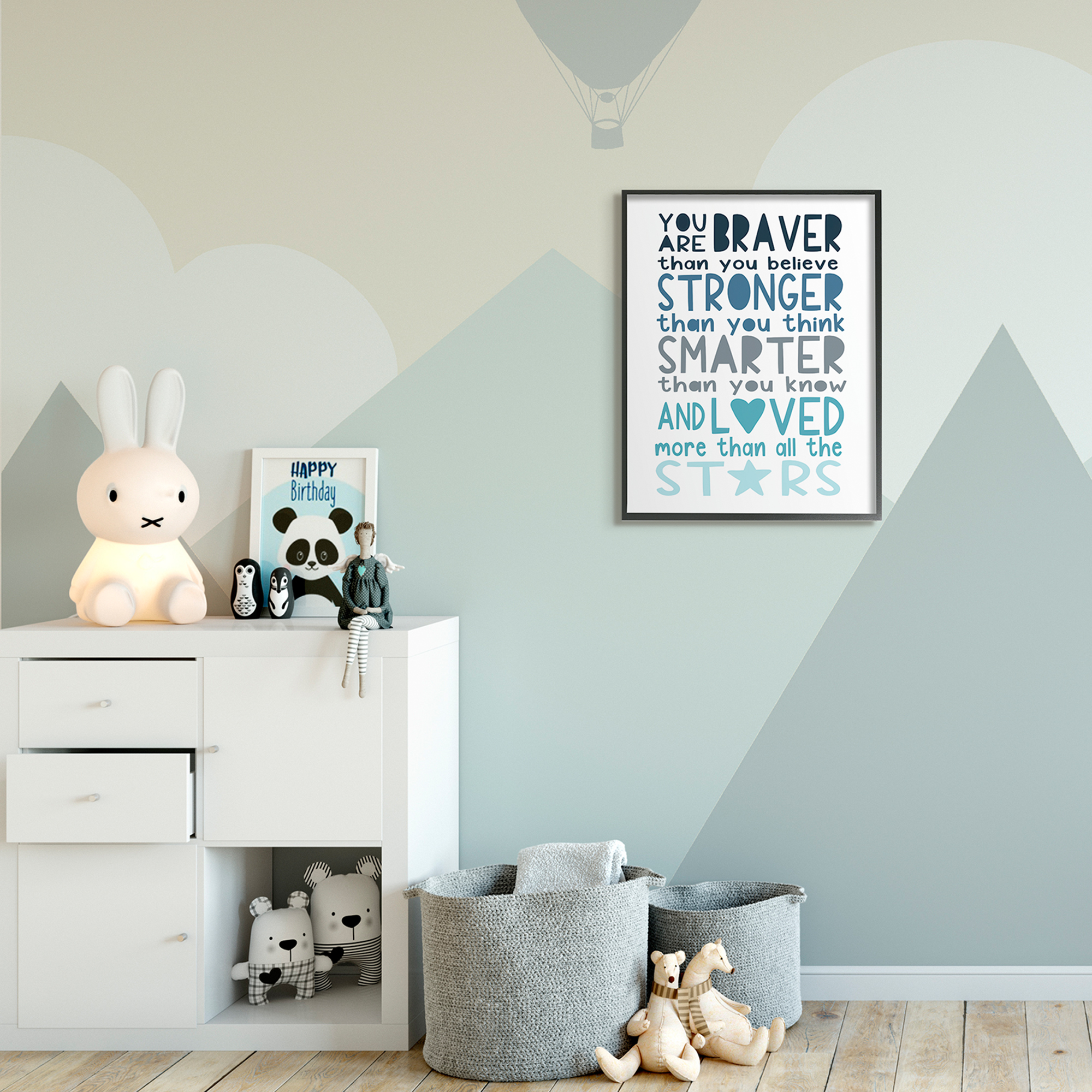 Stupell Industries Braver Stronger Smarter and Love Phrase Blue Typography,24 x 30,Designed by Elizabeth Tyndall