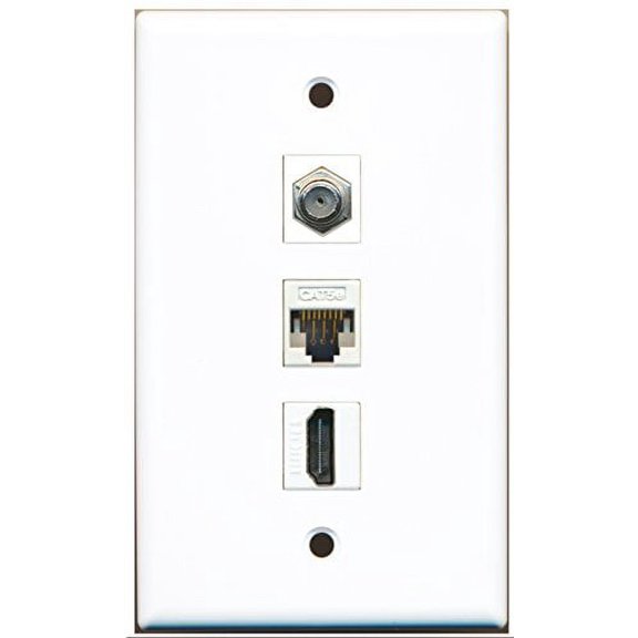 RiteAV - 1 Port HDMI and 1 Port Coax Cable TV- F-Type and 1 Port Cat5e Ethernet White Wall Plate