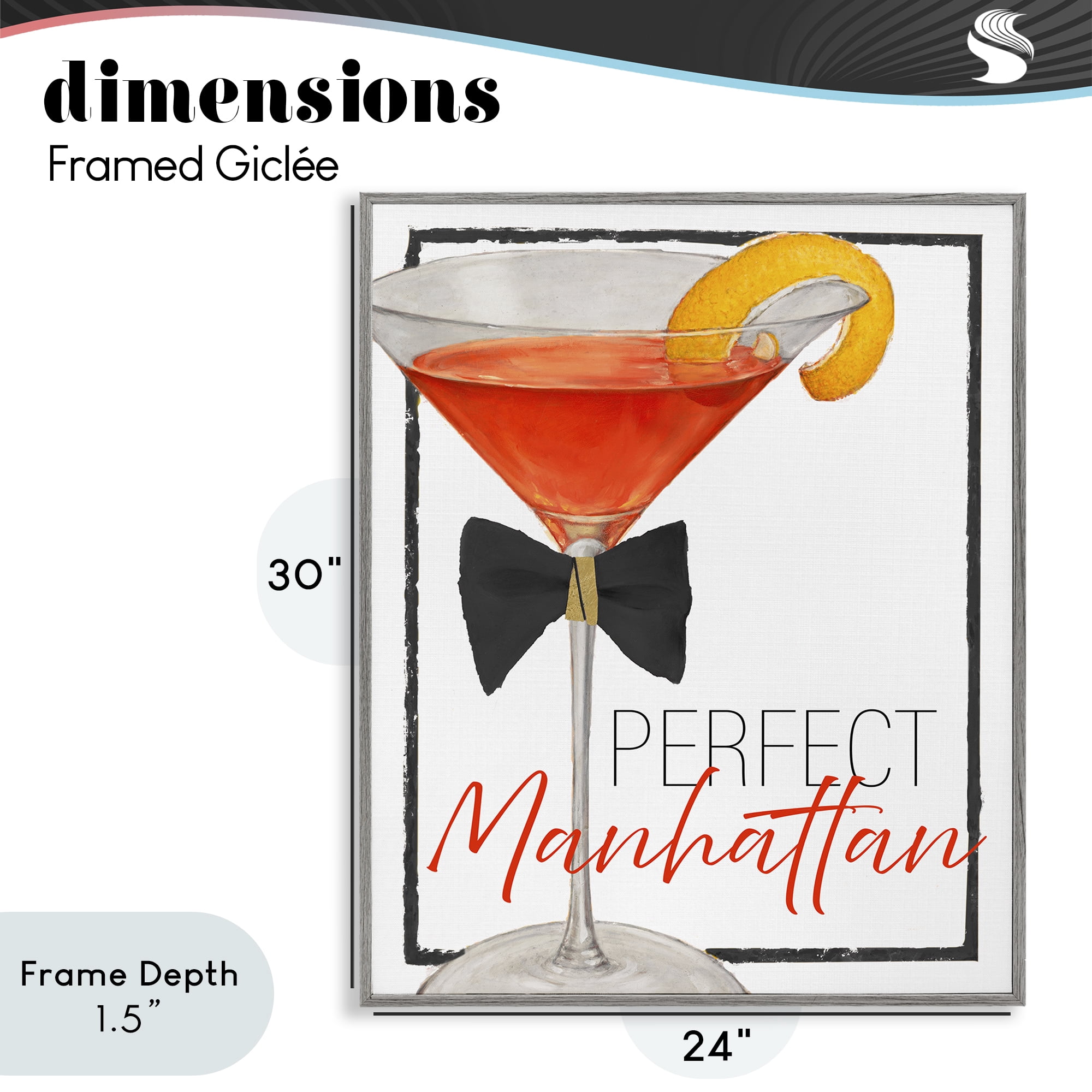 Stupell Industries Perfect Manhattan Cocktail Gray Framed Giclee Art, design by Lorenzo Collective